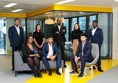 A London business team pose for a corporate photography in their modern office